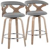 Gardenia 26" Swivel Counter Stool in White Washed Wood & Grey Fabric (Set of 2)